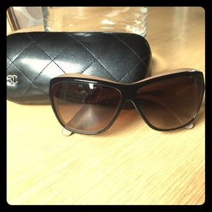 Chanel Black and Tan Cat Eye Sunglasses